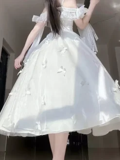 Hime Wedding Sweet Lolita Sleeveless Pearls White Lolita Dress Daily Casual Dress