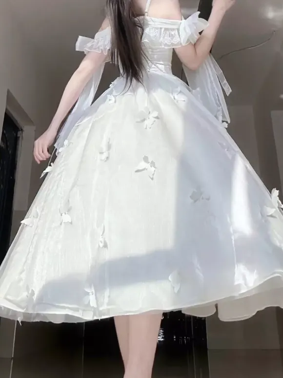 Hime Wedding Sweet Lolita Sleeveless Pearls White Lolita Dress Daily Casual Dress