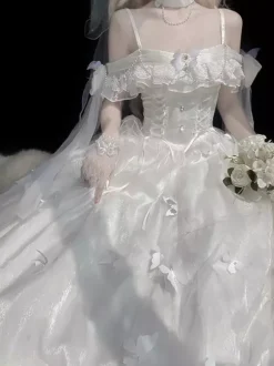 Hime Wedding Sweet Lolita Sleeveless Pearls White Lolita Dress Daily Casual Dress