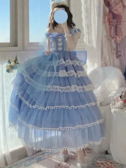 Hime Wedding Sweet Lolita Dress Sleeveless Headwear White Lolita Dress Color Block Dress