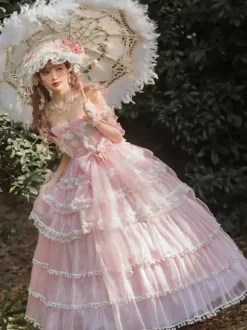 Hime Wedding Sweet Lolita Dress Sleeveless Headwear White Lolita Dress Color Block Dress