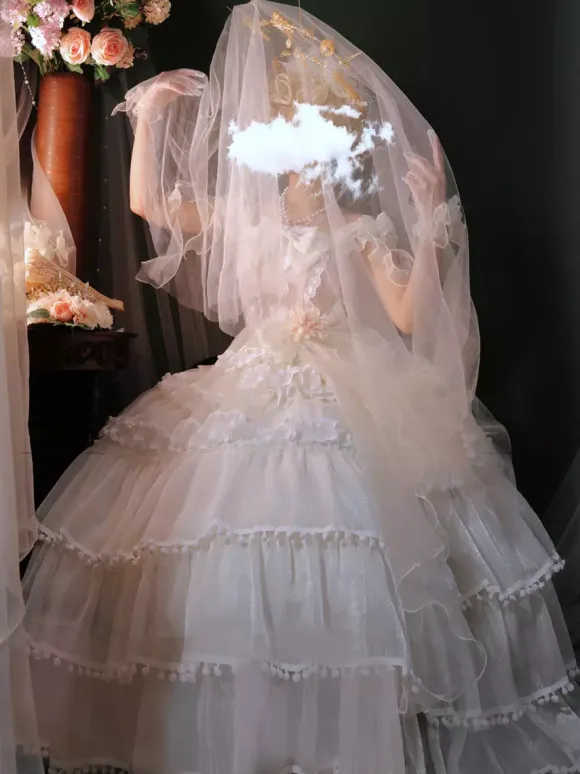 Hime Wedding Sweet Lolita Dress Sleeveless Headwear White Lolita Dress Color Block Dress