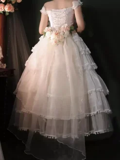 Hime Wedding Sweet Lolita Dress Sleeveless Headwear White Lolita Dress Color Block Dress