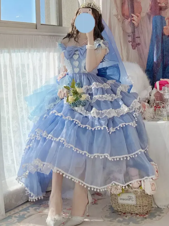 Hime Wedding Sweet Lolita Dress Sleeveless Headwear White Lolita Dress Color Block Dress