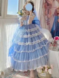 Hime Wedding Sweet Lolita Dress Sleeveless Headwear White Lolita Dress Color Block Dress