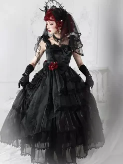 Hime Wedding Sweet Lolita Dress Sleeveless Headwear White Lolita Dress Color Block Dress