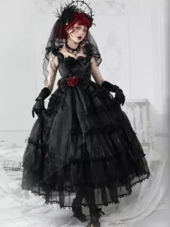 Hime Wedding Sweet Lolita Dress Sleeveless Headwear White Lolita Dress Color Block Dress