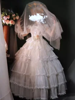 Hime Wedding Sweet Lolita Dress Sleeveless Headwear White Lolita Dress Color Block Dress