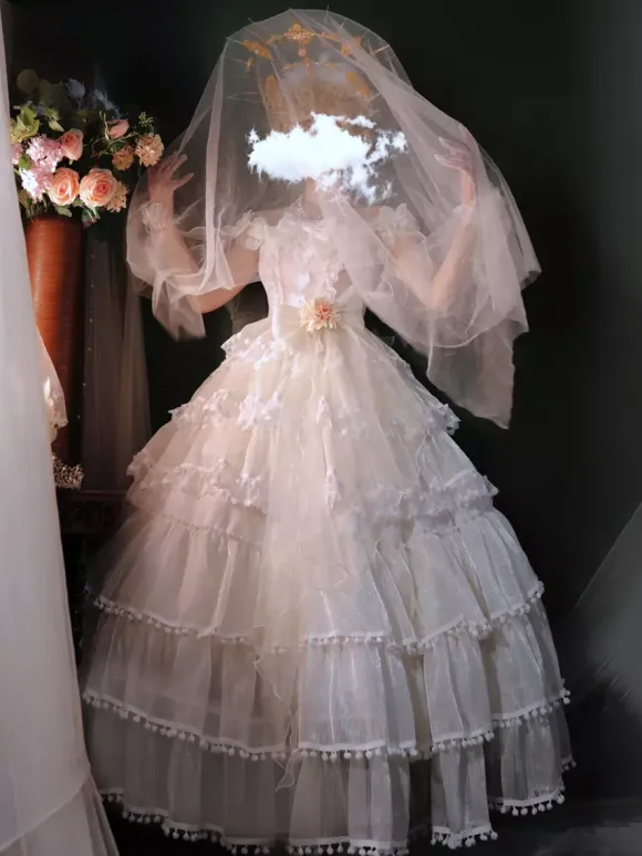 Hime Wedding Sweet Lolita Dress Sleeveless Headwear White Lolita Dress Color Block Dress