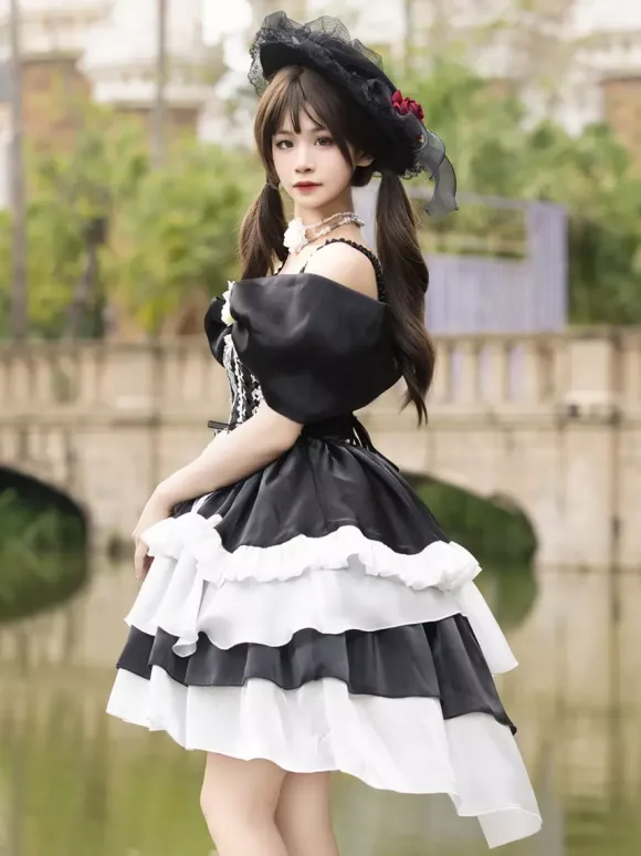 Hime Gothic Sweet Lolita Dress Light Sky Blue Sleeveless Bows Jumper Polyester Kawaii Fashion