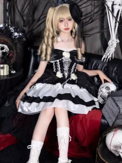 Hime Gothic Sweet Lolita Dress Light Sky Blue Sleeveless Bows Jumper Polyester Kawaii Fashion