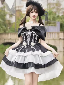 Hime Gothic Sweet Lolita Dress Light Sky Blue Sleeveless Bows Jumper Polyester Kawaii Fashion