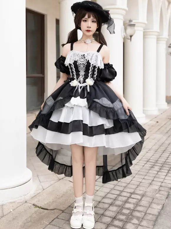 Hime Gothic Sweet Lolita Dress Light Sky Blue Sleeveless Bows Jumper Polyester Kawaii Fashion