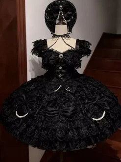 Hime Lolita Dress Sweet Bows Lace Ruffles Short Lolita Dress