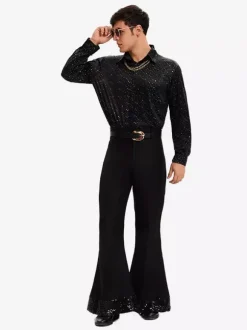 Hippie Costume Black Vintage Set Elegant Long Sleeves Retro Costumes For Man