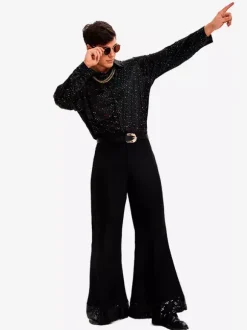 Hippie Costume Black Vintage Set Elegant Long Sleeves Retro Costumes For Man