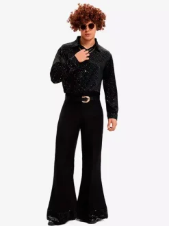 Hippie Costume Black Vintage Set Elegant Long Sleeves Retro Costumes For Man