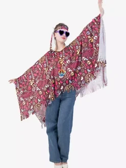 Hippie Costume Women's Mardi Gras Sleeveless Retro Cloak with Headwear