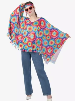 Hippie Costume Women's Mardi Gras Sleeveless Retro Cloak with Headwear
