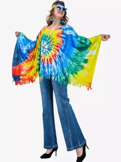 Hippie Costume Women's Mardi Gras Sleeveless Retro Cloak with Headwear