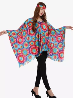 Hippie Costume Women's Mardi Gras Sleeveless Retro Cloak with Headwear