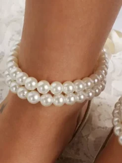 Hobo Bridal Shoes Flat Open Toe Pearls Ankle Strap Wedding Shoes