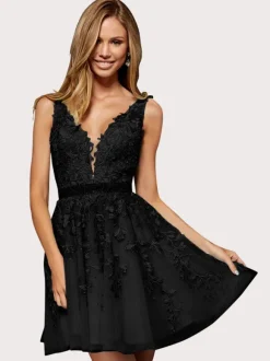 Homecoming Dress 2026 Sleeveless Backless Lace Short A-Line V-Neck Sash Light Blue Party Dress Free Customization