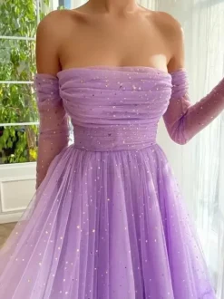 Homecoming Dress Ball Gown Bateau Neck Sequins Tulle Ankle-Length Midi Dress