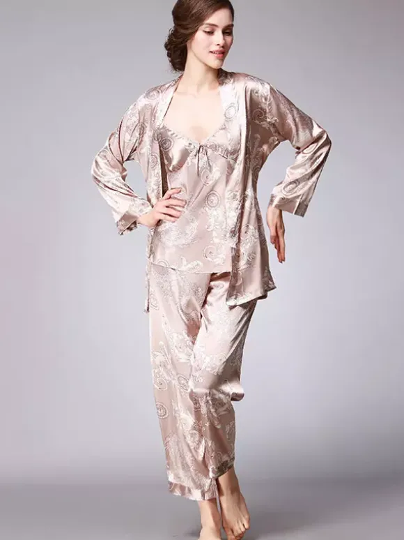 Home Wear Turndown Collar Long Sleeves Clothes Silk-like Outfit