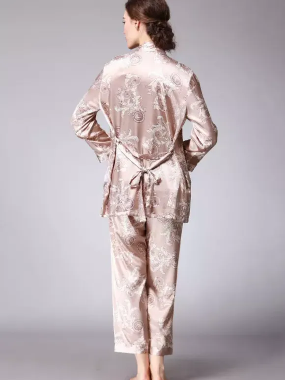 Home Wear Turndown Collar Long Sleeves Clothes Silk-like Outfit