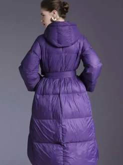 Hooded Down Coat Purple Long Puffer Winter Outerwear For Women