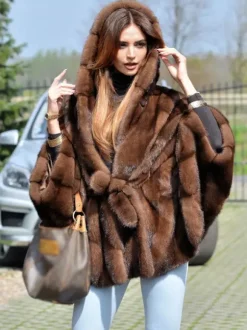 Hooded Faux Fur Coat Oversized Cape Outerwear For Winter 2026
