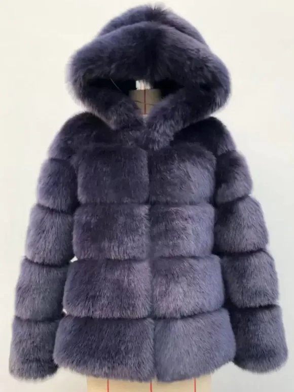 Hooded Faux Fur Coat Winter Short Eco-friendly Fur Jacket For Women 2026