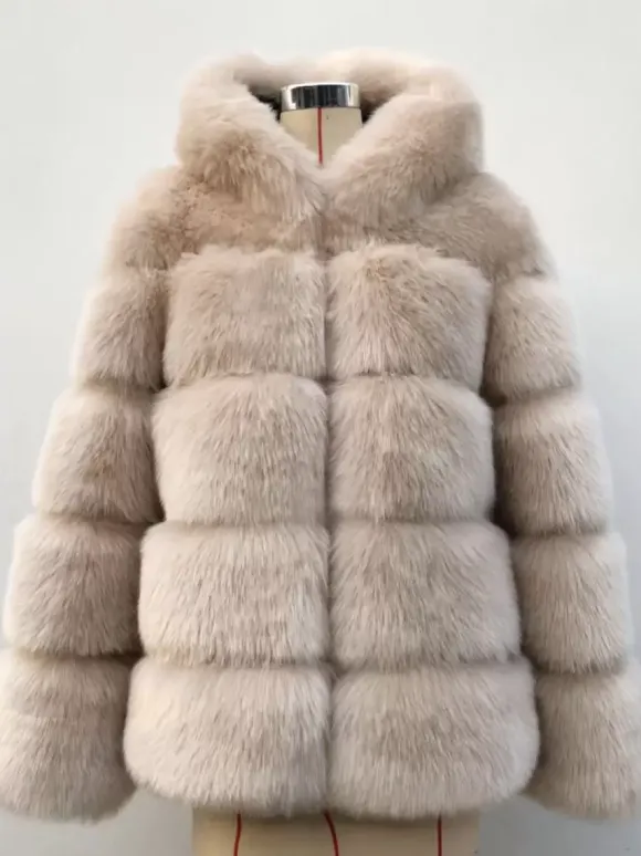 Hooded Faux Fur Coat Winter Short Eco-friendly Fur Jacket For Women 2026