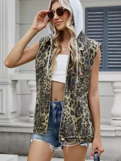 Hooded Denim Vest For Women - Oversized Longline Distressed Sleeveless Jean Jacket Coat - Spring Summer Streetwear 2026