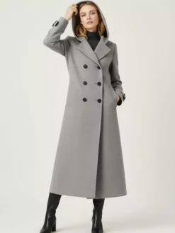 Hooded Double-Breasted Long Woolen Coat With Cuff Tabs For Women 2026