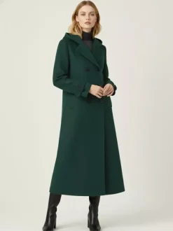 Hooded Double-Breasted Long Woolen Coat With Cuff Tabs For Women 2026