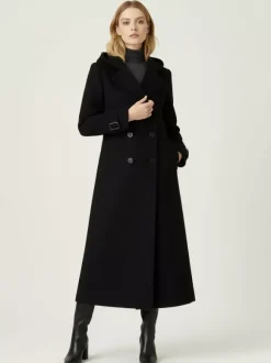 Hooded Double-Breasted Long Woolen Coat With Cuff Tabs For Women 2026