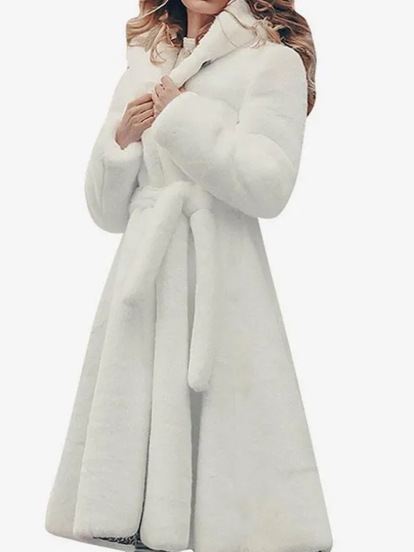 Hooded Faux Fur Coat Belted Winter Eco-friendly Fur Coat For Women 2026