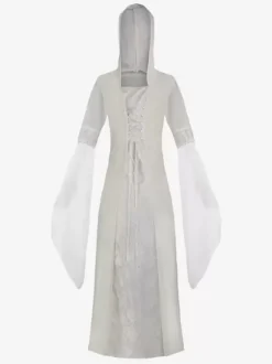 Hooded long skirt cos clothing medieval retro Costume Burgundy