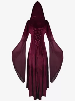 Hooded long skirt cos clothing medieval retro Costume Burgundy