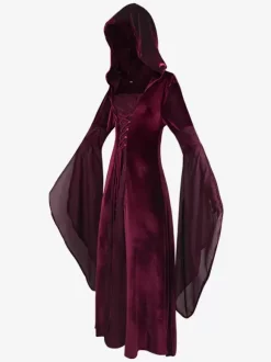 Hooded long skirt cos clothing medieval retro Costume Burgundy
