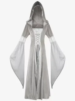 Hooded long skirt cos clothing medieval retro Costume Burgundy