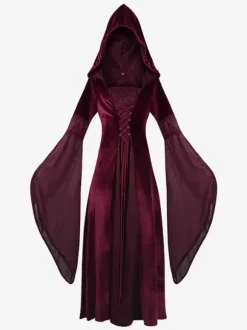 Hooded long skirt cos clothing medieval retro Costume Burgundy