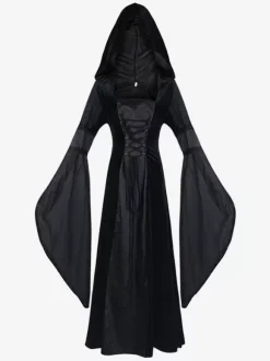 Hooded long skirt cos clothing medieval retro Costume Burgundy