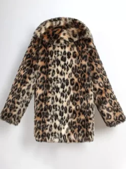 Hooded Men's Faux Fur Coat Dark Brown Long-Sleeved Jacket with Turn-Down Collar