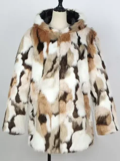 Hooded Men's Faux Fur Coat Long-Sleeved Jacket with Turn-Down Collar and Hood