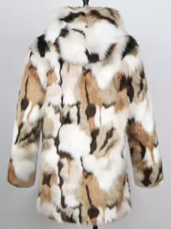 Hooded Men's Faux Fur Coat Long-Sleeved Jacket with Turn-Down Collar and Hood