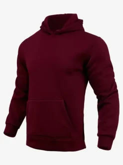Hoodies For Men Fleece Solid Color Hooded Pullovers Casual Long Sleeves Top