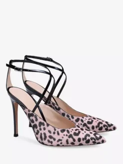 Horse Hair High Heels Pointed Toe Criss Cross Pumps